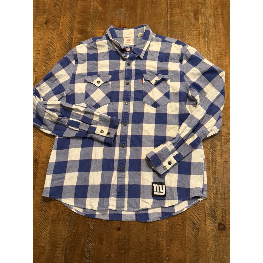 Vintage Levi's NY Giants Plaid Button Down Flannel Shirt Mens Size Large NFL